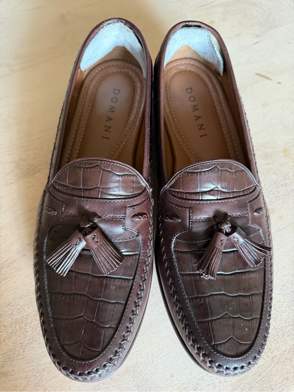 EUC  2016 Domani Men’s Brown Leather Crocodile Embossed Loafers Shoes Size 11